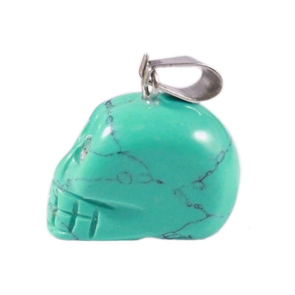 Carved Stone Skull Pendant - Includes 20 Inch Snake Chain